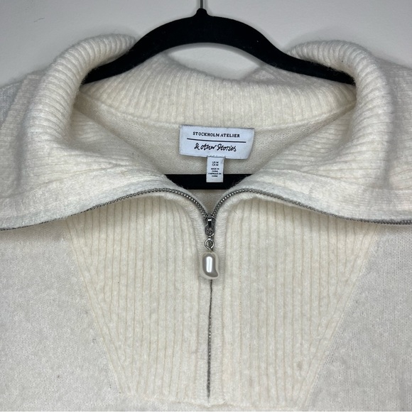 & OTHER STORIES Pearl Wool Alpaca Cozy Fall Cream Quarter Zip Up Sweater Jumper - Picture 3 of 10